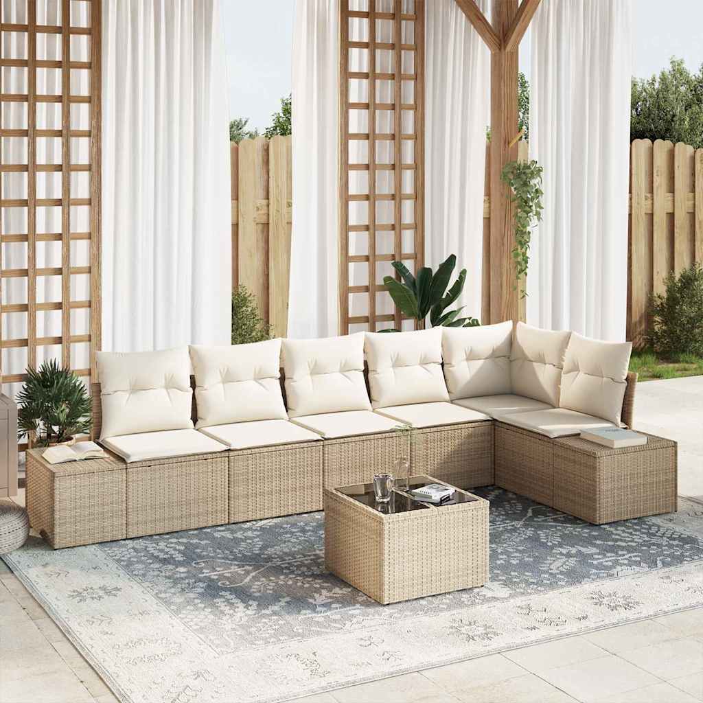 Garten-Sofa-Set mit Kissen mit Speicher 7 pcs Beige und Creme